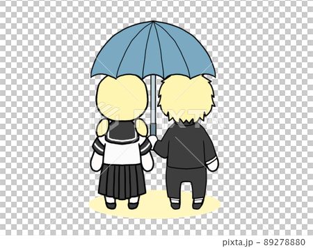 相合傘をして歩く男女の後ろ姿のイラスト（白人） 89278880