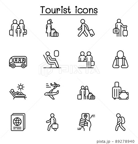 Traveler & Tourist icon set in thin line style 89278940