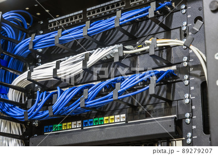 large data center the incoming and outgoing outputs of the managed switch 89279207