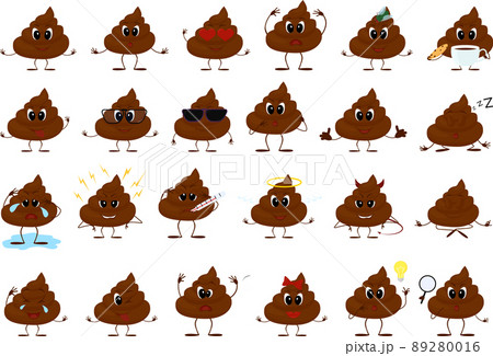 Cartoon poo character, set of emotions 89280016