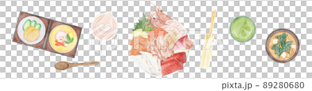 上から見た海鮮丼の手描き水彩風イラスト 89280680