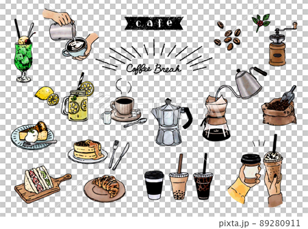 カフェイラスト 手描き水彩線画 カフェイラスト 手描き水彩線画 89280911