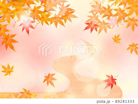 赤く紅葉した豪華絢爛美しい紅葉の葉のオシャレなベクターの和柄秋背景素材フレームのイラスト素材