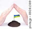 Protecting Ukraine by hands of woman at white background 89281389
