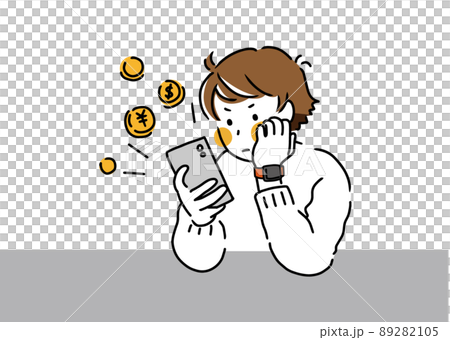 Illustration of a man who is crazy about charging and investing in smartphone games Illustration of a man who is crazy about charging and investing in smartphone games 89282105