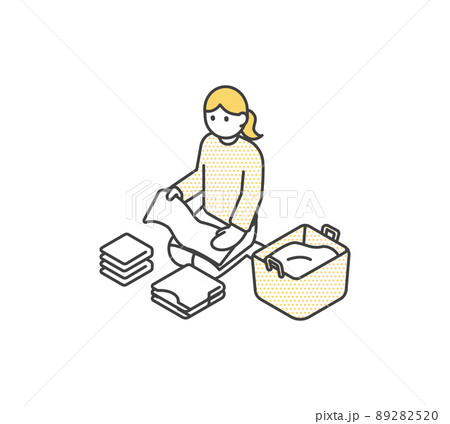 洗濯物をたたむ女性のアイソメイラスト素材 89282520