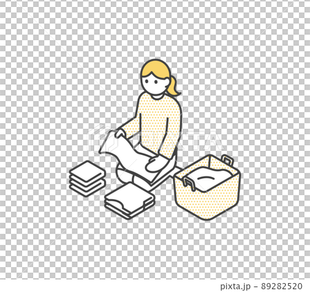 洗濯物をたたむ女性のアイソメイラスト素材 89282520