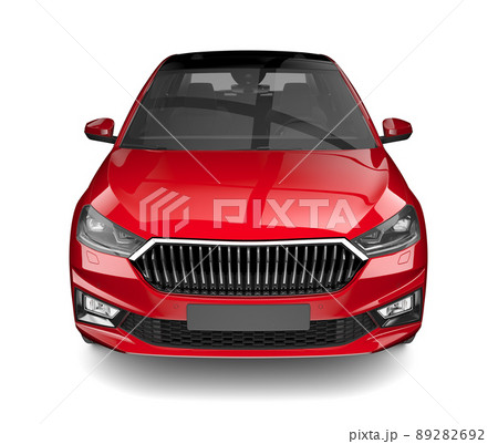 Red hatchback car - Front view	 89282692