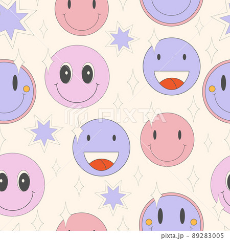 Smile Smiley Groovy Faces Seamless Pattern Pop のイラスト素材 05