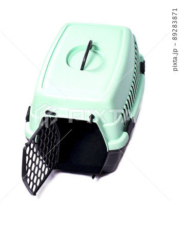 isolated image ,open bicolor cat carrier isolated image ,open bicolor cat carrier 89283871