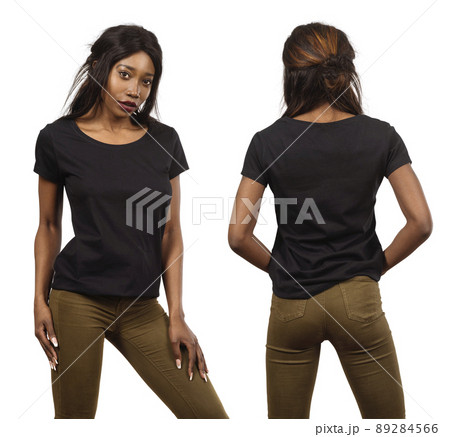 Young black woman wearing blank black shirt Young black woman wearing blank black shirt 89284566