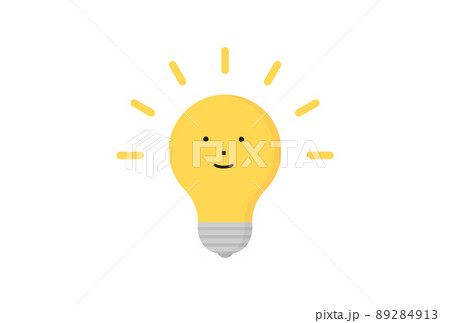 笑った顔の光る豆電球 アイデア ひらめき 気づきのイメージ素材のイラスト素材