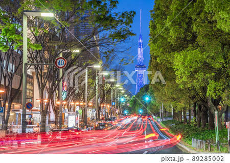 《愛知県》名古屋都市風景 久屋大通からテレビ塔夜景 《愛知県》名古屋都市風景 久屋大通からテレビ塔夜景 89285002