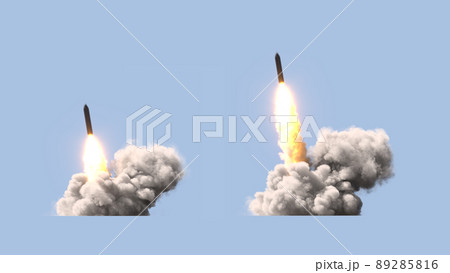 Ballistic rocket launch on blue background Ballistic rocket launch on blue background 89285816