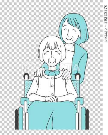 車椅子のおばあさんの肩に手を添える娘 - 親子、母娘、介護 89285876