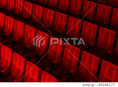 Rows of red velvet seats watching movies in the cinema with copy space banner background. Entertainment and Theater concept. 3D illustration rendering Rows of red velvet seats watching movies in the cinema with copy space banner background. Entertainment and Theater concept. 3D illustration rendering 89286177