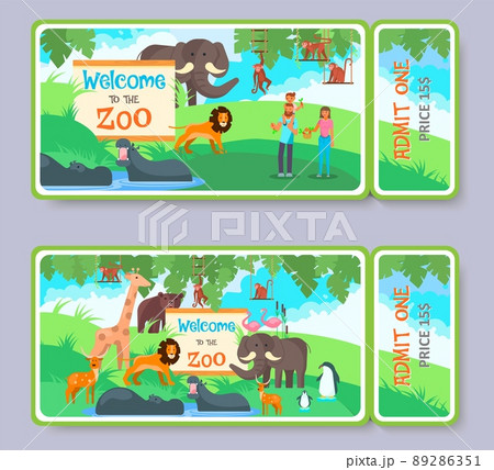 Zoo admission ticket vector template set Zoo admission ticket vector template set 89286351