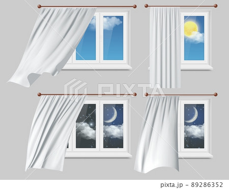 Windows with white curtains vector illustration Windows with white curtains vector illustration 89286352