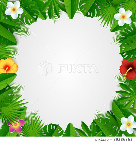 Vector paper cut tropical floral frame 89286363