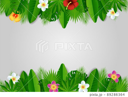 Vector paper cut tropical floral frame 89286364
