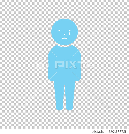 Icon pictogram of a person standing with a crying face-a deformed figure that can be used regardless of whether it is an adult or a child 89287786