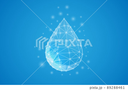 Water drop low poly symbol with white connected dots. 3d geometric polygonal Oil drop. Droplet, raindrop design vector illustration. 89288461