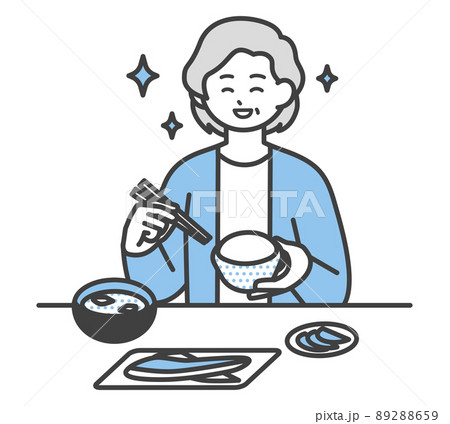 食事をする高齢女性のイラスト素材 89288659