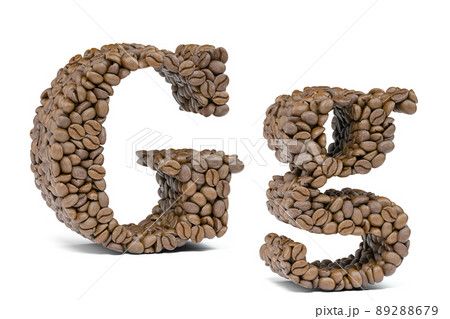 Letter G from coffee bean isoilated on white. Coffee alphabet font. 89288679