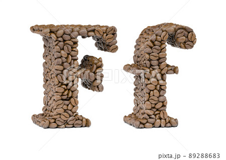 Letter F from coffee bean isoilated on white. Coffee alphabet font. 89288683