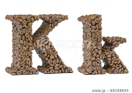 Letter K from coffee bean isoilated on white. Coffee alphabet font. Letter K from coffee bean isoilated on white. Coffee alphabet font. 89288695