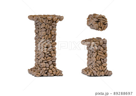 Letter I from coffee bean isoilated on white. Coffee alphabet font. 89288697