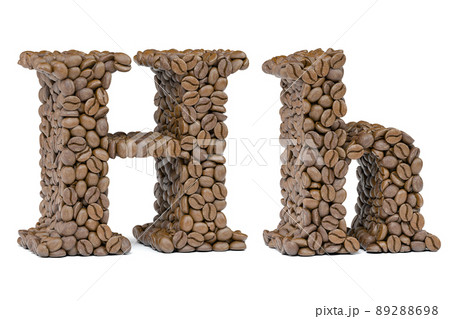 Letter H from coffee bean isoilated on white. Coffee alphabet font. 89288698