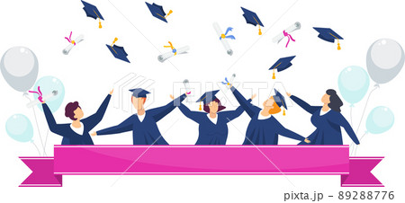 Happy Young Group Graduation Jumping. Graduation gown. Student party. Happy Young Group Graduation Jumping. Graduation gown. Student party. 89288776