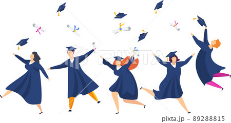 University graduates celebrate graduation. Graduation gown. Student party. University graduates celebrate graduation. Graduation gown. Student party. 89288815