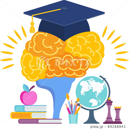Brain and cap university graduate cap. Graduation gown. 89288841