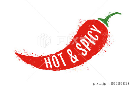 Vintage vector illustration of chilli pepper. Vector icon of red chili pepper in grunge style. Vintage vector illustration of chilli pepper. Vector icon of red chili pepper in grunge style. 89289813