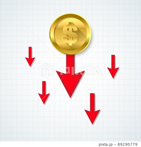 US Dollar red downfall crisis of economy. Vector illustration. US Dollar red downfall crisis of economy. Vector illustration. 89290779