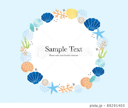 水彩風ベクターの海モチーフ丸フレームテンプレート 89291403