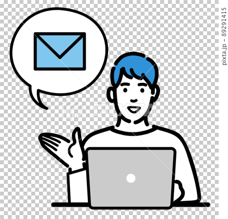 ラップトップの前でメールの説明をしている若い男性 89291415