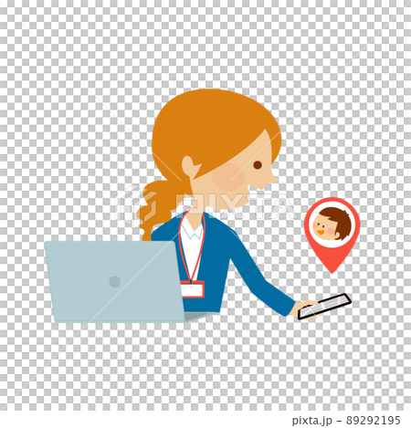 GPS　子供の位置情報を見るお母さん 89292195