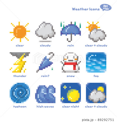 天気予報お天気アイコン ちまっとdot絵風 英語版 のイラスト素材