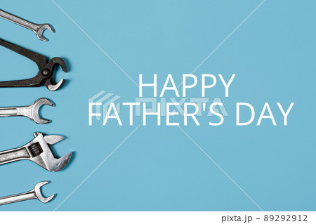 Happy father's day banner. Different wrenches on blue background. Happy father's day banner. Different wrenches on blue background. 89292912