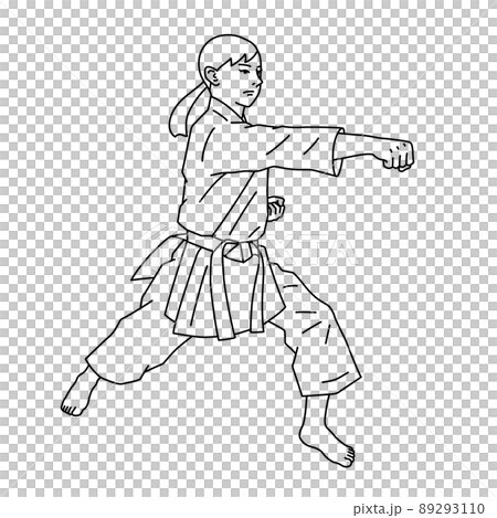Illustration of a woman doing karate (shape) (white background, vector, line drawing, clipping) 89293110