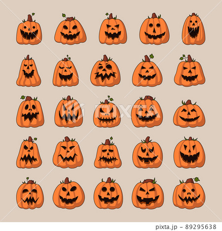 Set of 25 pcs realistic pumpkins for the holiday halloween - Vector 89295638