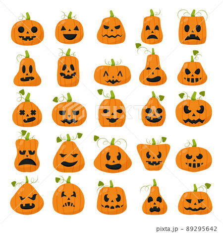 Set of 25 pcs realistic pumpkins for the holiday halloween - Vector 89295642