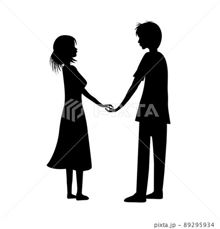 運命の出会い。カップル成立。手をつなぐ男女のシルエット。 89295934