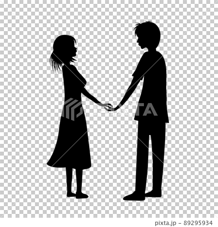 運命の出会い。カップル成立。手をつなぐ男女のシルエット。 89295934