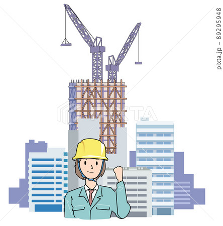 クレーンで高層ビル建設を行う女性作業員 クレーンで高層ビル建設を行う女性作業員 89295948