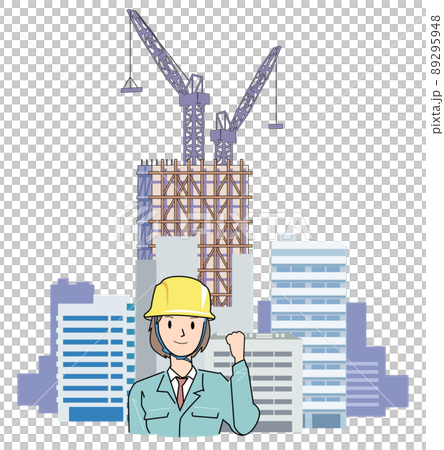 クレーンで高層ビル建設を行う女性作業員 クレーンで高層ビル建設を行う女性作業員 89295948