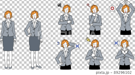 Illustration of a woman in a suit in various poses Illustration of a woman in a suit in various poses 89296102